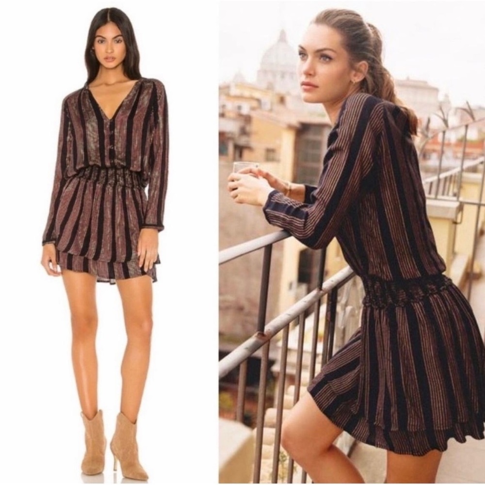 RAILS Jasmine Striped Metallic Smocked Long Sleeve Dress